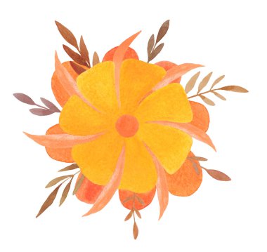 Çiçekli ve dallı suluboya sonbahar kompozisyonu