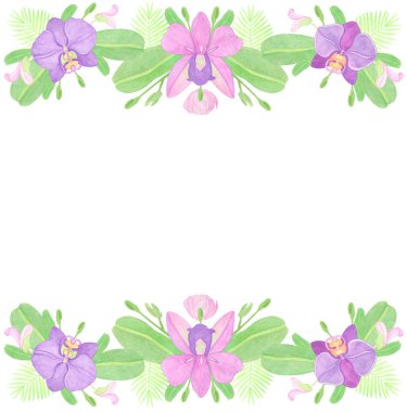 Çiçek ve yapraklı suluboya çerçeve kenarlık elementleri