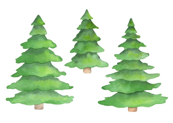 Beyaz Arka Planda Izole Edilmiş Suluboya Yeşil Noel Ağaçları Tatil — Stok fotoğraf