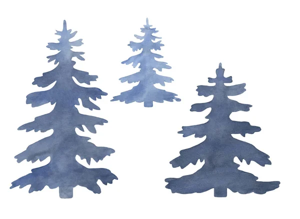 Aquarelle bleu arbres de Noël isolé sur fond blanc — Photo