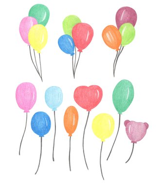 Renkli Hava Balonları Partisi resimlerini çizen renkli kalemler