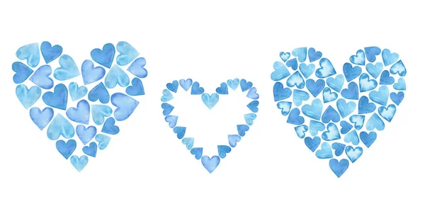 Akvarel Valentines modrá láska jemná srdce složení — Stock fotografie