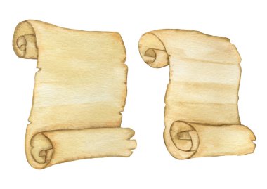 Suluboya Eski kağıt kaydırma veya parşömen seti.