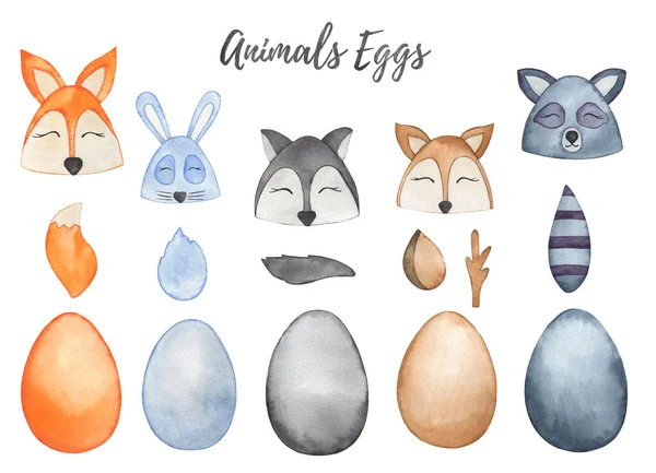 Akvarel Velikonoční zvířata vejce, Dekorativní vejce ilustrace — Stock fotografie