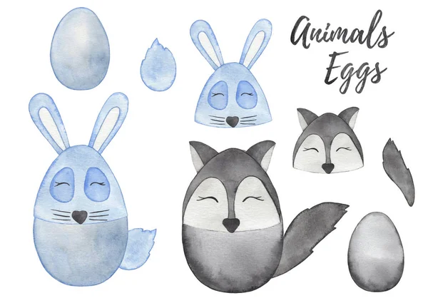 Akvarel Velikonoční zvířata vejce, Dekorativní vejce ilustrace — Stock fotografie