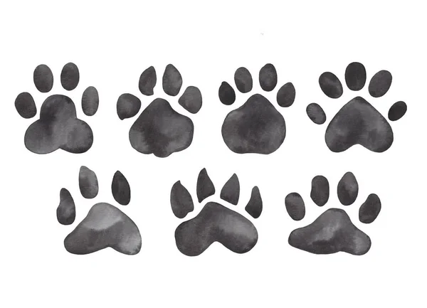 Acuarela Ilustración dibujada a mano negra con huellas de animales —  Fotos de Stock