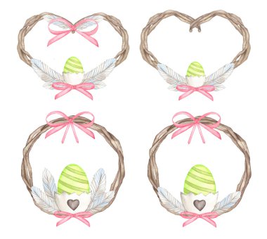 Paskalya Çelengi suluboya. Tüylü el çizimi ağaç dalı, yalıtılmış yumurtalar