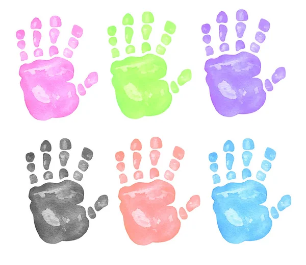 Watercolor set Colorful Handprints, hand drawn illustration — Stock Photo, Image