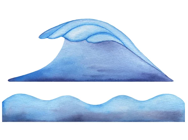 Akvarell Absztrakt kék hullám, kézzel festett illusztráció — Stock Fotó