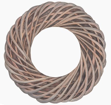 Suluboya elle boyanmış dal çelengi. Çiçek tasarımı ve arka plan için ahşap çelenk.