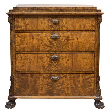 Beyaz arka planda eski antika çekmeceler.