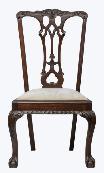 Vintage Chippendale Стиль Античне Mahogany Chair Червоною Тканиною Ізольовані Білому — стокове фото