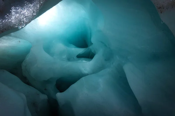 Löcher Verwerfungen Und Eisrisse Einem Gebirgsgletscher Hintergrundbild — Stockfoto