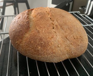 Artisan sourdough bread on the grill side view