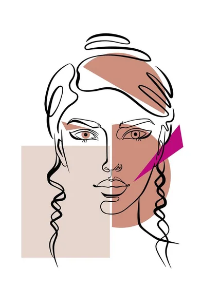 Retrato de una mujer, arte facial minimalista — Vector de stock