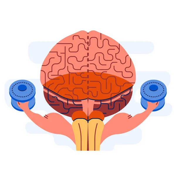 Concepto de entrenamiento cerebral, cerebro humano, estilo de dibujos animados — Vector de stock
