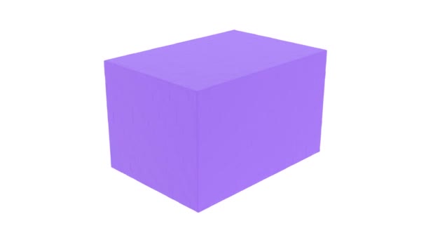 Cube violet sur fond blanc avec déplacement rectangulaire blocs texture changée de la même manière que le son de la musique, rendu 3d — Video