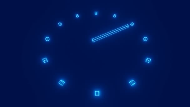 Stopwatch cadran 3D, strălucire neon în perspectivă, discret, redare 3D, 12 secunde — Videoclip de stoc