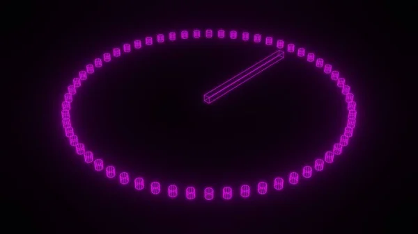 Cronometro ovale quadrante 3D, bagliore al neon in prospettiva, discreto, rendering 3D, 60 secondi — Foto Stock