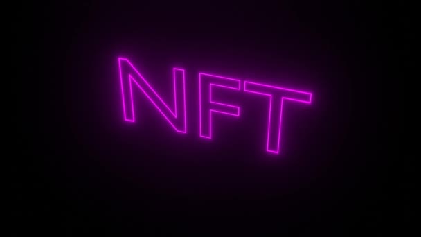 비접을 수있는 토큰 개념 삽화 , NFT 네온검은 바 다 없는 회전 , 3D 렌더링에 빛나는 글자 — 비디오