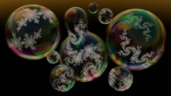 Frozen soap bubbles and fractals math, 3D rendering,