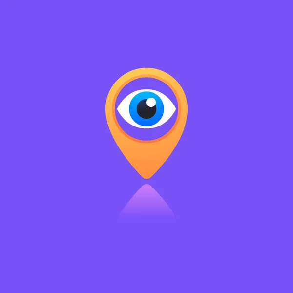 Логотип очей на фіолетовому фоні. Шаблон векторного дизайну. Локальний оптичний логотип. Логограми з гео-шпилькою . — стоковий вектор