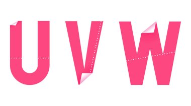 Beyaz arkaplanda kağıt sanatı tarzında etiket yazı tipi. Vektör tipi resimleme seti.