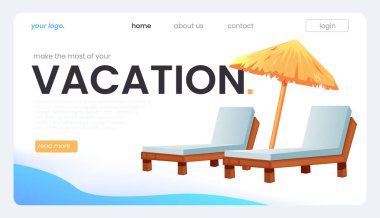 Seyahat acentesinin iniş sayfası. Tatil konsepti. Vektör çizgi film illüstrasyonu