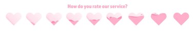 Hizmetimizi nasıl değerlendiriyorsunuz? Şirin pembe kalbi olan vektör çizimi. Png pankartı.