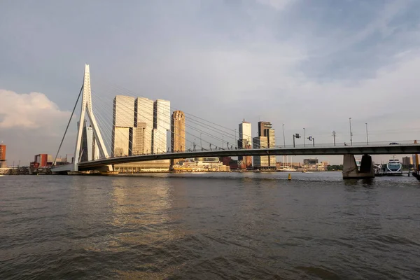 Ville Rotterdam Skyline Crépuscule Hollande Méridionale Pays Bas Erasmus Bridge — Photo