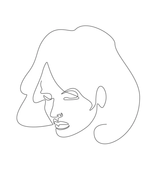 Visage Femme Dessiné Ligne Continue Noire Dessin Une Ligne Portrait — Image vectorielle