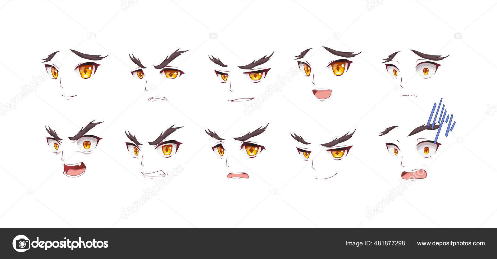 Conjunto de olhos de anime estilo mangá japonês ilustração vetorial  desenhada à mão