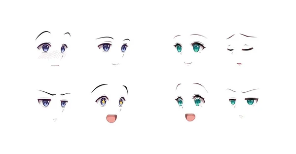 Anime Manga Expresiones Ojos Conjunto Chico Chica Estilo Japonés Dibujos Gráficos vectoriales