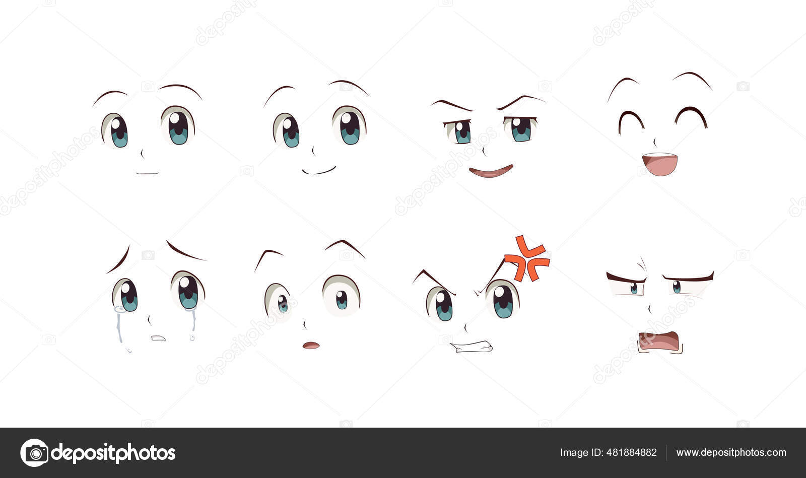 Image vectorielle Anime Manga Expressions Yeux Mis Garçon Style Dessin Animé  Japonais par ©Apoev - 481884882, image size:1600x949