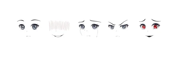 Anime Manga Expressions Yeux Mis Fille Style Dessin Animé Japonais — Image vectorielle