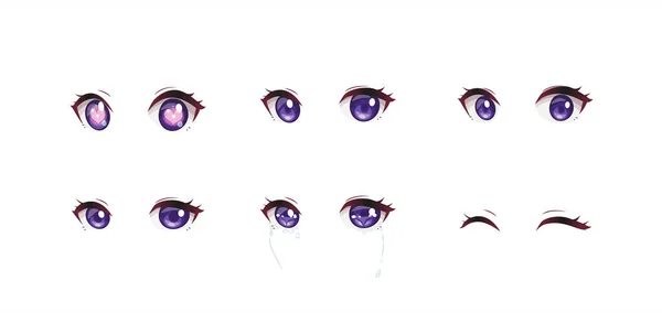 Anime Manga Expresiones Ojos Set Girl Estilo Japonés Dibujos Animados — Archivo Imágenes Vectoriales