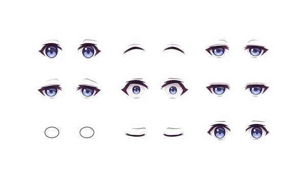 Anime Manga Expressions Yeux Mis Garçon Style Dessin Animé Japonais — Image vectorielle