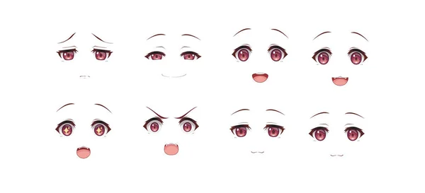 Anime Mangá Expressões Olhos Definir Menina Cão Estilo Cartoon Japonês — Vetor de Stock