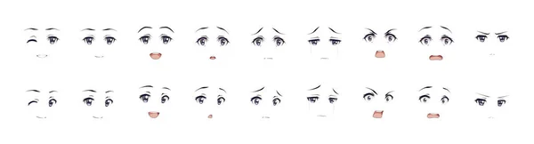 Anime Mangá Expressões Olhos Definir Menino Estilo Cartoon Japonês Ilustração De Stock