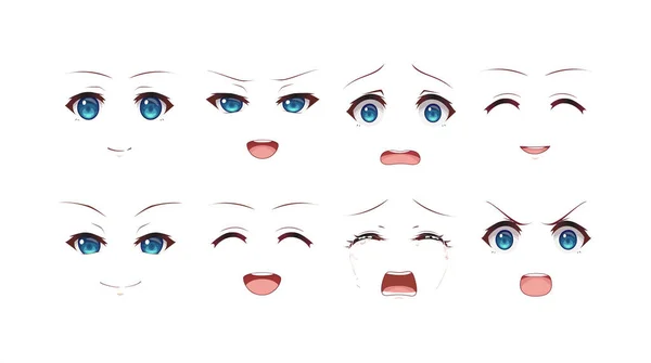 Anime Mangá Expressões Olhos Definir Menina Estilo Cartoon Japonês —  Vetores de Stock