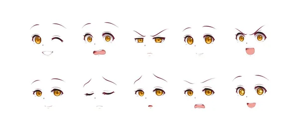 Anime Manga Expresiones Ojos Set Girl Estilo Japonés Dibujos Animados Ilustración de stock