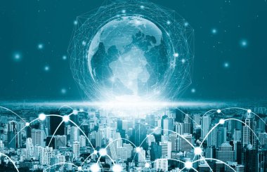 Modern yaratıcı iletişim ve internet ağı akıllı şehirde birleşir