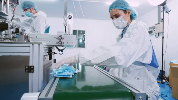 Face mask production line in modern factory