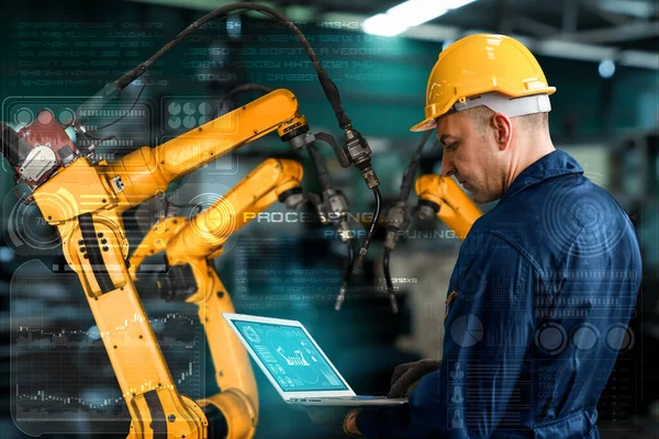 Intelligens ipari robotfegyverek digitális gyári gyártási technológiához — Stock Fotó