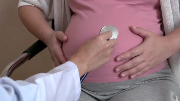 Mujer embarazada y médico ginecólogo en el hospital — Vídeo de stock