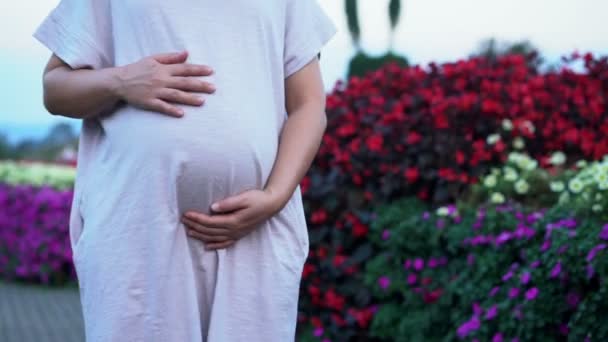 Bonne femme enceinte et attend bébé à la maison. — Video