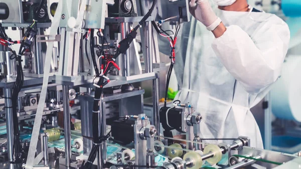 Face mask production line in modern factory