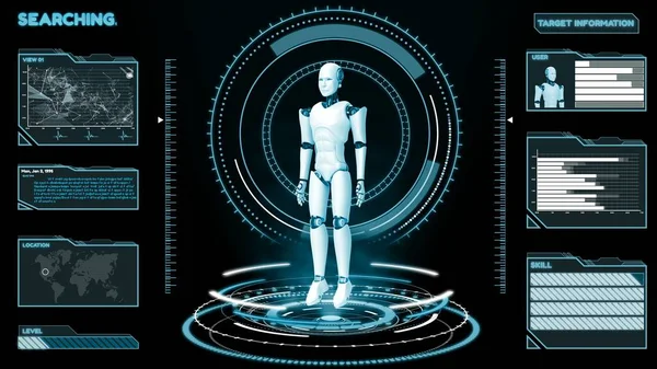 面向未来的机器人，人工智能CGI大数据分析和编程 — 图库照片