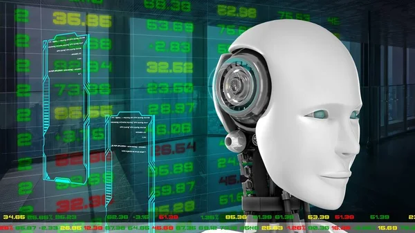 Футуристический робот, искусственный интеллект CGI для биржевой торговли — стоковое фото