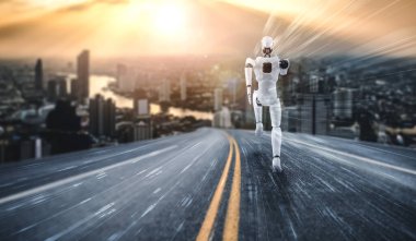 Koşan robot insansı hızlı hareket ve hayati enerji gösteriyor